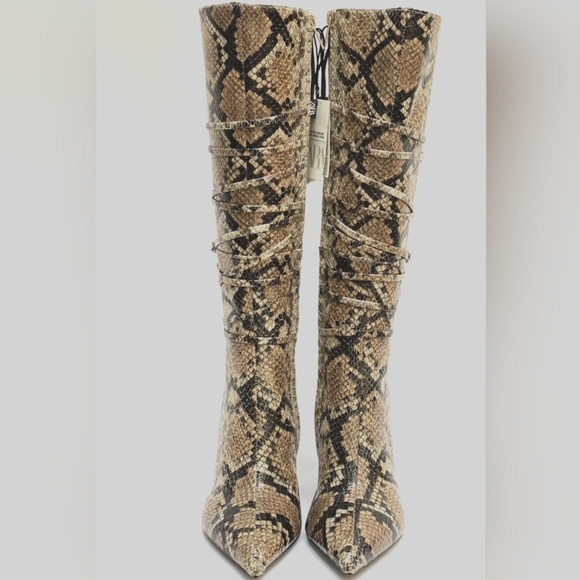 Zara Snakeskin Pattern Knee-High Boots - Picture 1 of 15
